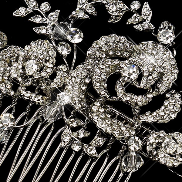 Elegance by Carbonneau Comb-756-AS-Clear Antique Silver Clear Swarovski Crystal Bead & Rhinestone Comb 756