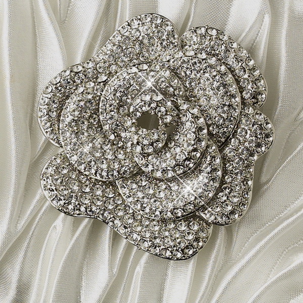 Elegance by Carbonneau EB-317-Brooch-113 Satin Evening Bag with Antique Silver Clear Floral Brooch 113