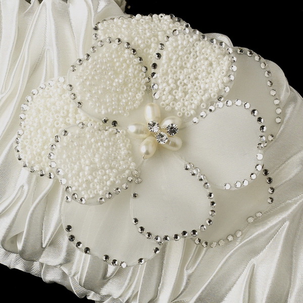 Elegance by Carbonneau EB-317-Brooch-41 Satin Evening Bag with Ivory Beaded Flower Pearl Brooch 41