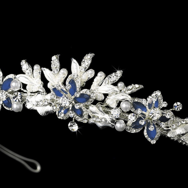 Elegance by Carbonneau HP-8100-Blue Royal Blue Tiara Headpiece 8100