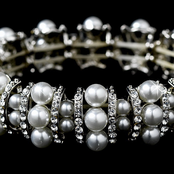 Elegance by Carbonneau Bracelet-B-923silverwhite Stretch Silver White Bracelet B 923