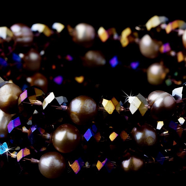 Elegance by Carbonneau B-8520-Amethyst Amethyst Aurora Borealis Crystals & Pink Pearls Wrap Bracelet 8520