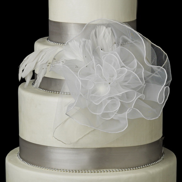 Elegance by Carbonneau Cake-Clip-1141 Decorative Organza Flower Cake Accessory with Crystals & Feathers 1141
