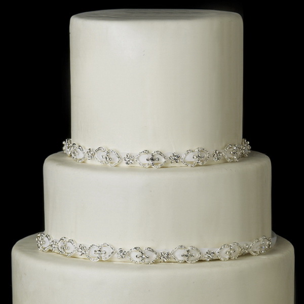 Elegance by Carbonneau Cake-HP-6469-S-Ivory Decorative Silver Ivory Pearl & Clear Rhinestone Satin Ribbon HP 6469
