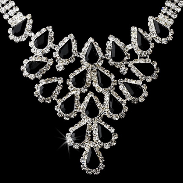 Elegance by Carbonneau NE-11041-Silver-Black Necklace Earring Set 11041 Silver Black