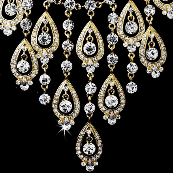 Elegance by Carbonneau NE-71990-Gold Gold Clear Necklace Earring Set 71990