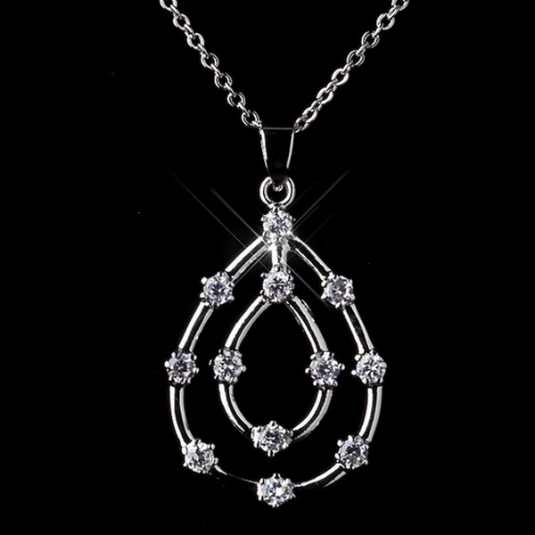 Elegance by Carbonneau N-8787-S-Clear Silver Clear Cubic Zirconia Necklace N 8787