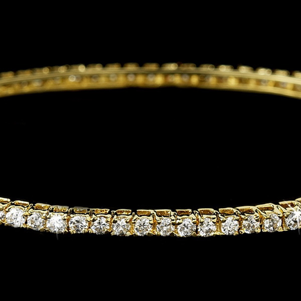 Elegance by Carbonneau B-3532-Gold Dazzling Gold Clear Cubic Zirconia Bangle Bracelet 3532