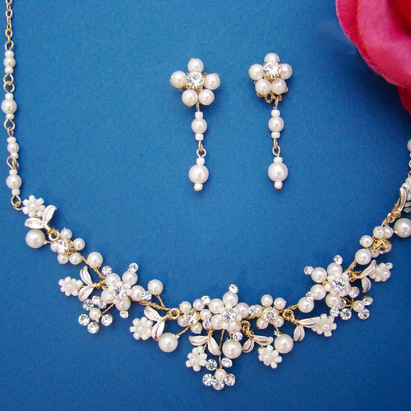 Elegance by Carbonneau NE8001-goldivory Beautiful Gold Ivory Pearl Bridal Jewelry Set NE 8001