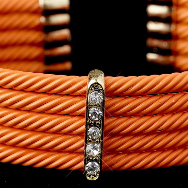 Elegance by Carbonneau B-8865-G-Orange Gold Orange Coral Rhinestone Designer Inspired Open Cuff Bangle Bracelet 8865