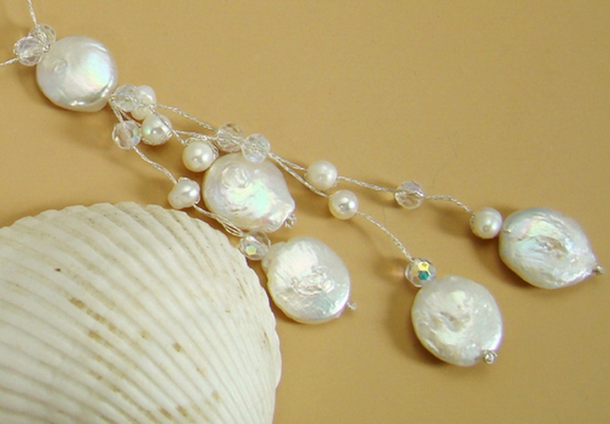 Elegance by Carbonneau N8251-E8252 Elegant Freshwater "Coin" Pearl & Crystal Necklace & Earring Set NE 8252