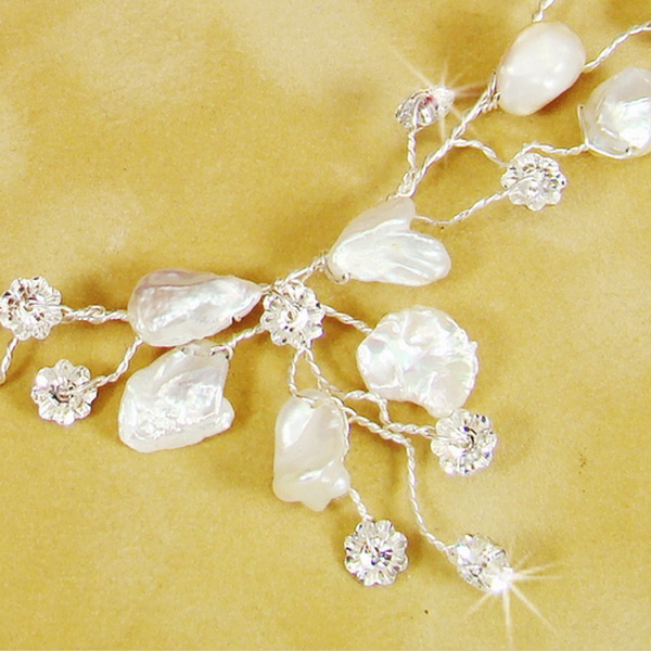Elegance by Carbonneau NE8261-silverpearl Keshi Bridal Pearl Jewelry Set NE 8261