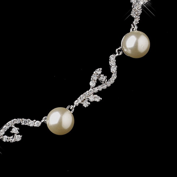 Elegance by Carbonneau N-8907-E-8907-AS-DW Antique Silver Diamond White Necklace & Earrings Bridal Jewelry Set 8907
