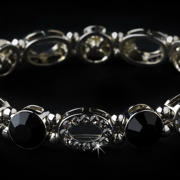 Elegance by Carbonneau B-10416-Black Beautiful Silver Stretch Bracelet with Black Crystals 10416