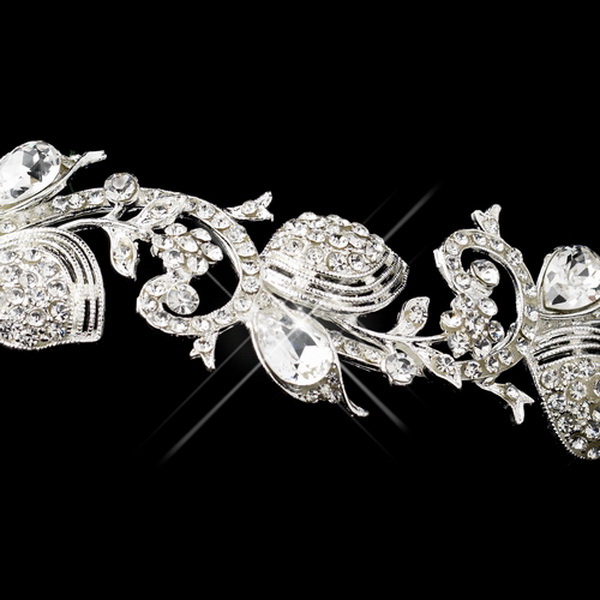 Elegance by Carbonneau HP-9709-S-Clear Silver Clear Rhinestone Floral Flower and Leaf Swirl Headband Headpiece 9709