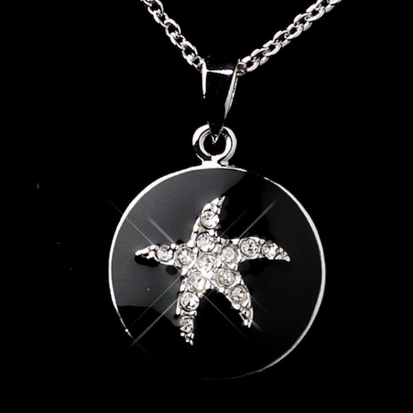 Elegance by Carbonneau N-8940-E-8940-S-Black Matching Silver Black Enamel CZ Starfish Pendent & Earrings Jewelry Set 8940