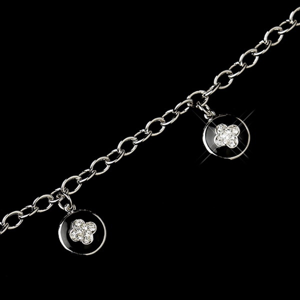 Elegance by Carbonneau B-8278-S-Black Silver Black & Crystal Clover Charm Bridal Bracelet 8278