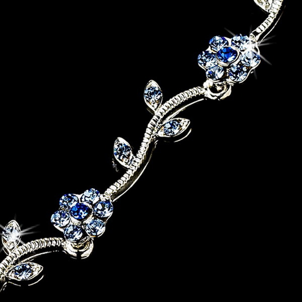 Elegance by Carbonneau B-383-Lt-Blue Silver Light Blue Rhinestone Floral Bracelet B 383