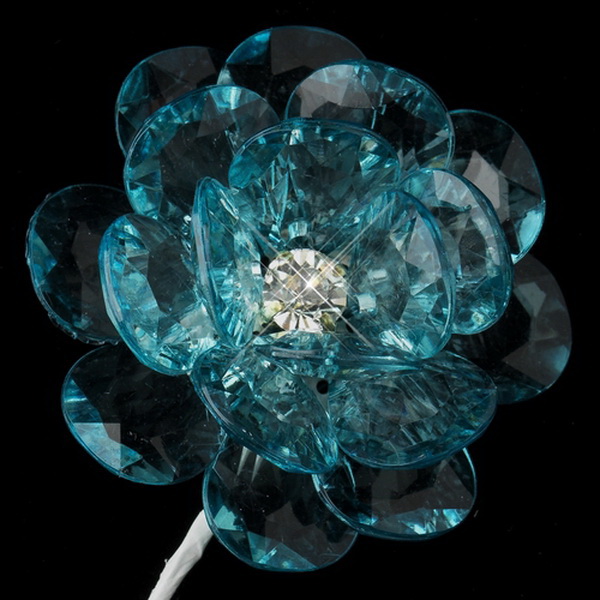 Elegance by Carbonneau BQ-9894-Blue Silver Clear Austrian Crystal Center Blue Flower Bouquet 9894