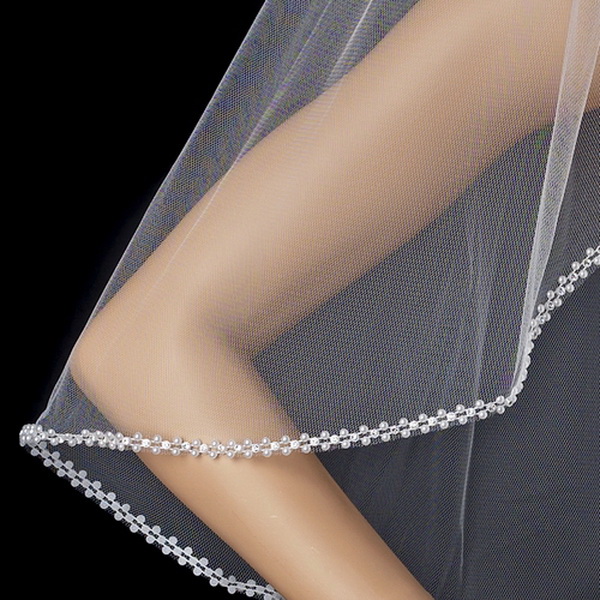 Elegance by Carbonneau V-118-1E Single Layer Elbow Length Veil with Sparkling Pearl & Crystal Edge 118