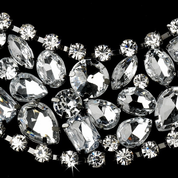 Elegance by Carbonneau NE-6571-Silver Rhodium Silver Clear Necklace Earring Set 6571