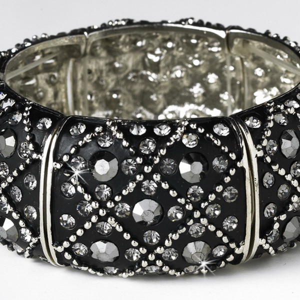 Elegance by Carbonneau B-8334-Black Stunning Silver Black Stretch Bracelet B 8334