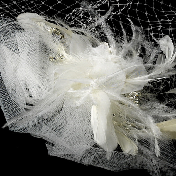Elegance by Carbonneau Comb-1136 High Fashion Russian Birdcage Veil with Feathers & Austrain Crystals on Comb 1136