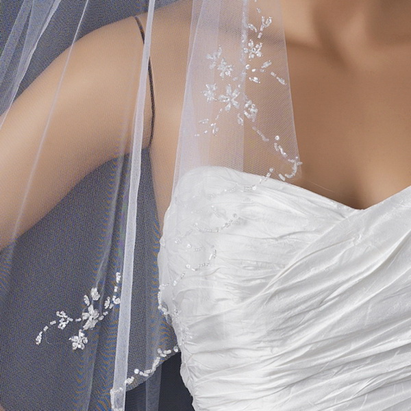 Elegance by Carbonneau V-1160- Single Layer Floral beaded Waltz Length bridal wedding Veil 1160