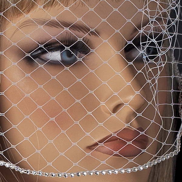 Elegance by Carbonneau V-Cage-703 Single Layer Russian Birdcage Face Veil with Swarovski Rhinestone Edge & Attached Comb 703