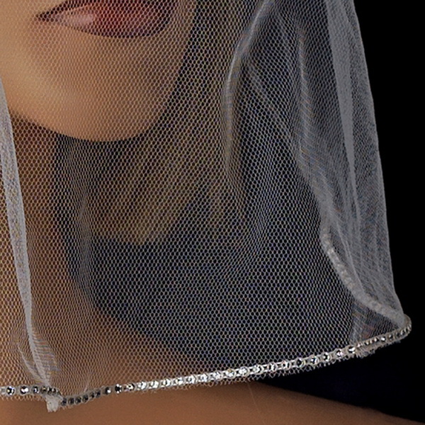 Elegance by Carbonneau V-Cage-503 Single Layer Fine Birdcage Face Veil with Glistening Rhinestone Edge 503
