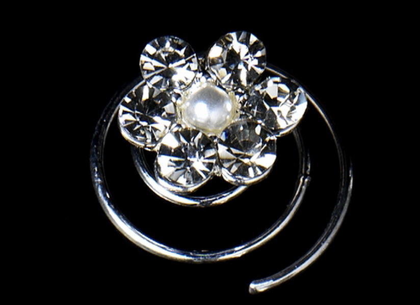 Elegance by Carbonneau Twist-05 12 Stunning Silver Clear Rhinestone & White Pearl Flower Twist-Ins 05