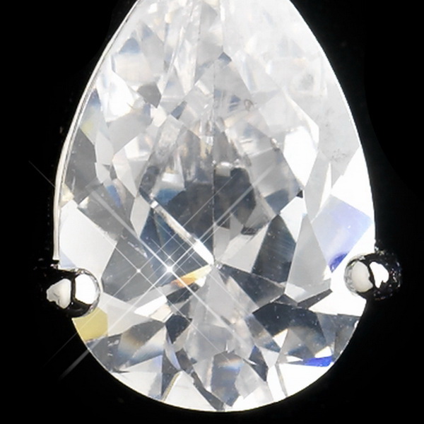 Elegance by Carbonneau Antique Silver Rhodium Clear CZ Crystal Drop Earrings 1414