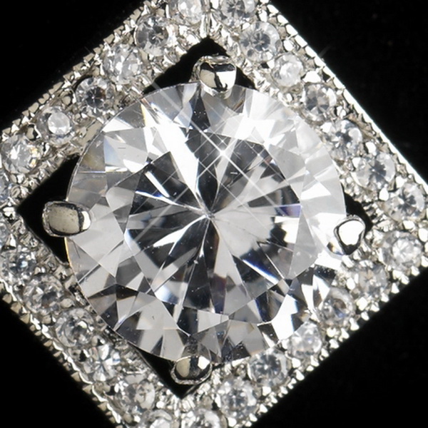 Elegance by Carbonneau Antique Silver Rhodium Clear CZ Crystal Vintage Drop Earrings 1821
