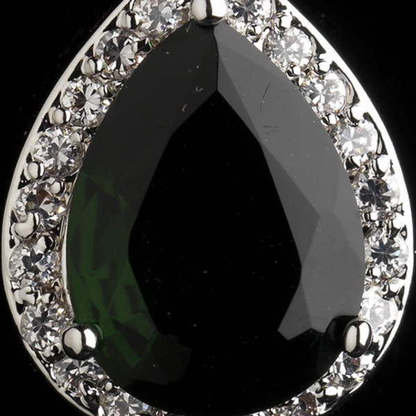 Elegance by Carbonneau Antique Silver Emerald CZ Tear Drop Earrings 7850