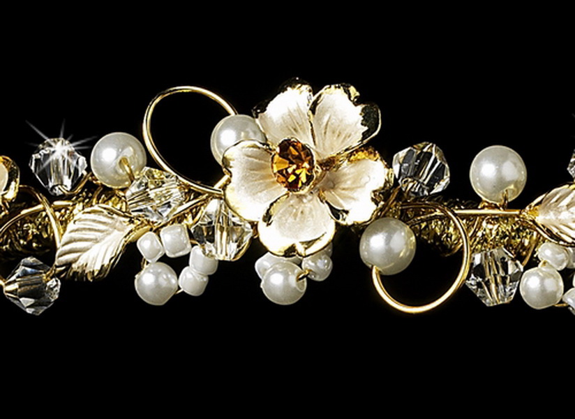 Elegance by Carbonneau HP-7877-G Gold Plated Bridal Headband HP 7877