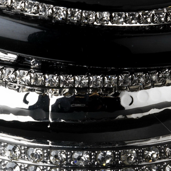 Elegance by Carbonneau B-8868-S-Black Silver & Black Rhinestone Animal Print Stackable Bracelet Set 8868