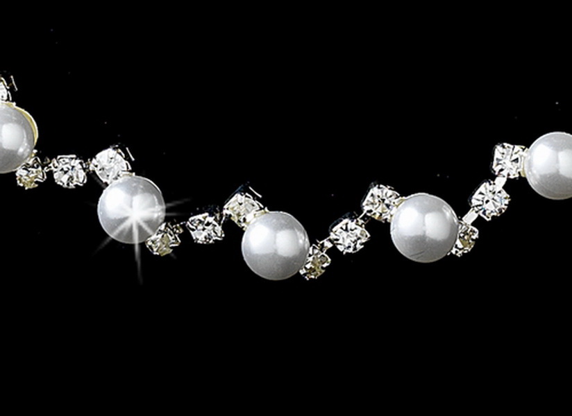 Elegance by Carbonneau NE-138-silverwhite Necklace Earring Set NE 138 Silver White