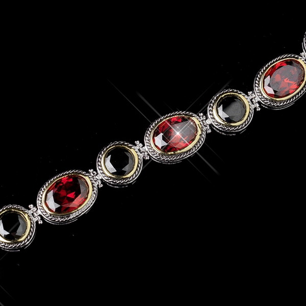 Elegance by Carbonneau B-8936-S-Black-Red Silver Black & Red CZ Crystal Bracelet 8936