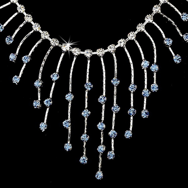 Elegance by Carbonneau NE-3126-Silver-Light-BluE Necklace Earring Set 3126 Silver Light Blue
