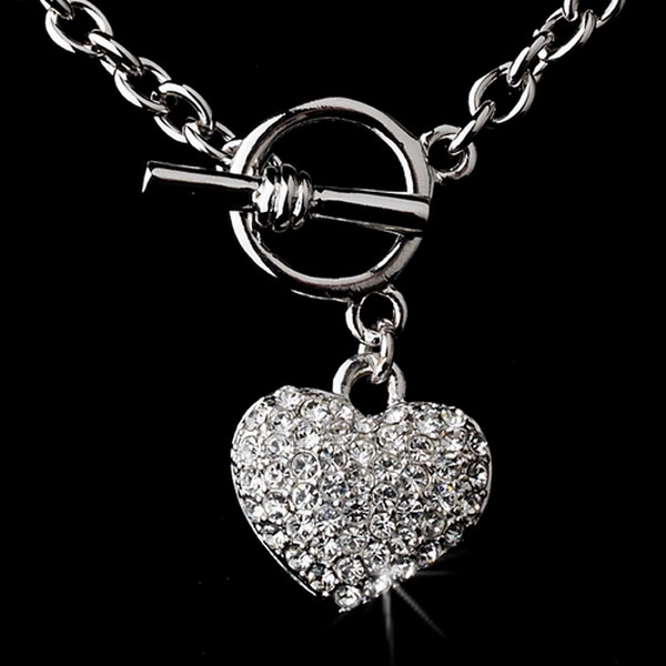 Elegance by Carbonneau N-3843-AS-Clear Antique Silver Clear Heart Necklace N 3843