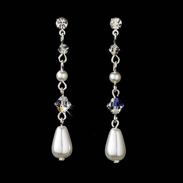 Elegance by Carbonneau NE-8154-SilverWhite Delightful Silver White Pearl & AB Crystal Bead Necklace & Earring Set 8154