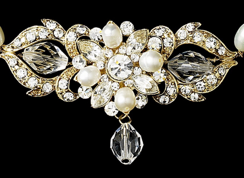 Elegance by Carbonneau Set-NE7804-HP7844- Swarovski Crystal & Freshwater Pearl Bridal Jewelry & Tiara Set (Gold or Silver)