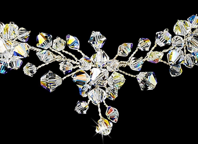 Elegance by Carbonneau Set-NE8002-HP8143- AB Aurora Borealis Swarovski Crystal Bridal Jewelry & Tiara Set