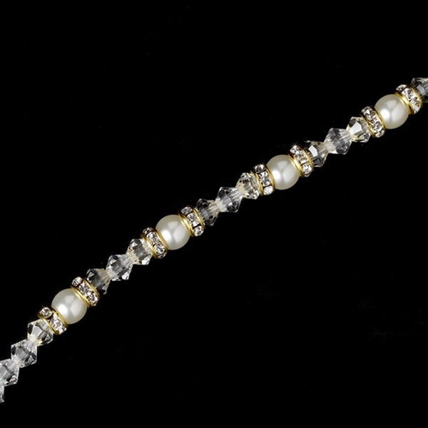 Elegance by Carbonneau B-216-Gold-Ivory Gold with Light Ivory Pearl & Crystal Bracelet B 216