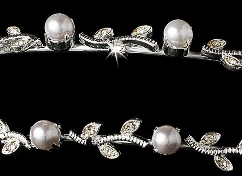 Elegance by Carbonneau HP-1003-SW Pearl & Rhinestone Bridal Headband HP 1003 Silver White