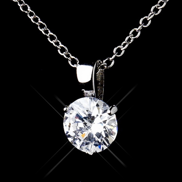 Elegance by Carbonneau NE-9970-AS-Clear Antique Rhodium Silver Round CZ Crystal Pendent Necklace & Earrings Set 9970