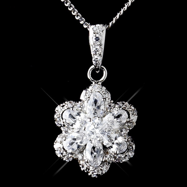 Elegance by Carbonneau NE-9972-AS-Clear Antique Rhodium Silver CZ Crystal Flower Necklace & Earrings Jewelry Set 9972