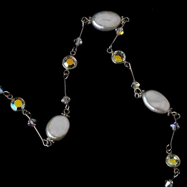 Elegance by Carbonneau N-8207-Silver-Pearl-AB Freshwater Pearl and Swarovski Crystal Necklace N 8207 AB