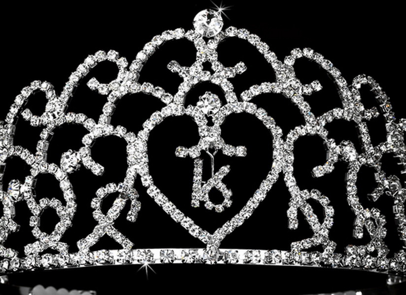 Elegance by Carbonneau HP-252-Silver-Clear-16 Glistening Sweet 16 Rhinestone Princess Tiara in Silver 252