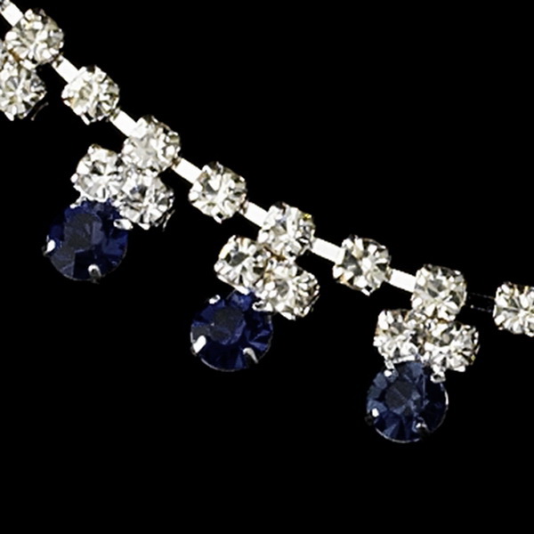 Elegance by Carbonneau Silver Navy Rhinestone Necklace & Earrings Jewelry Set 3108